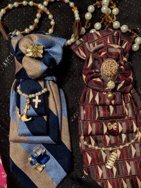 Set of 2 OOAK Broken 2 Beautiful Nautical Faith Fabric Tie Necklaces